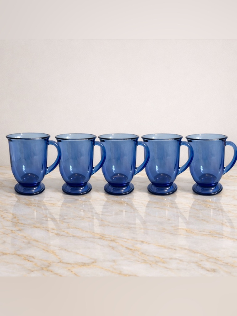 Sparkling 🌸Vintage🌸Anchor Hocking Cobalt Blue Glass Mugs - Set of 5